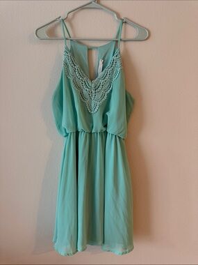 Lush Mint Green Crochet-Trim Mini Dress